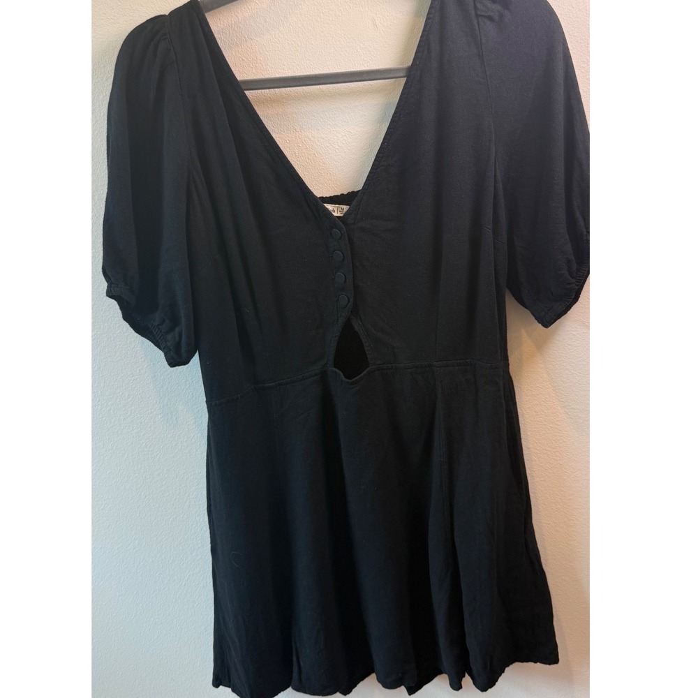 Abercrombie & Fitch Black Linen Blend Cutout Puff Sleeve Mini Dress Medium